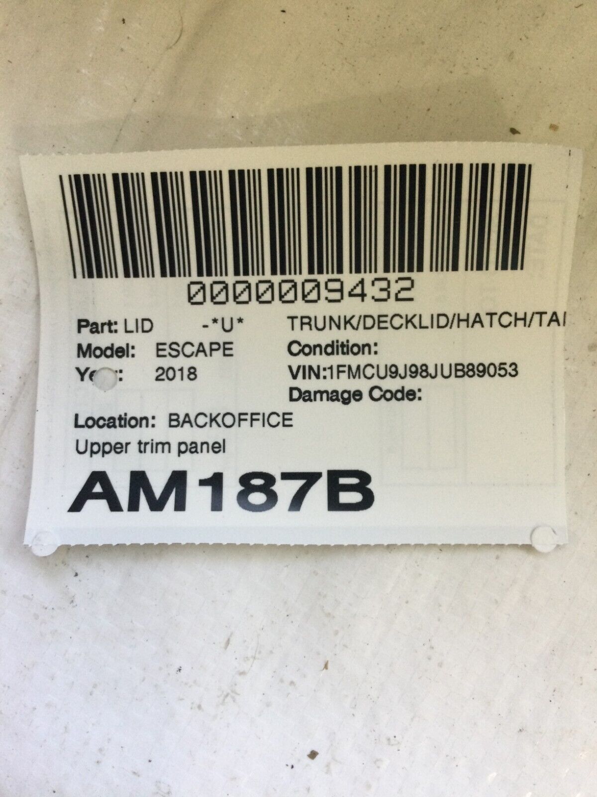 2017 2018 2019 Ford Escape Liftgate Upper Molding Trim OEM GJ54-S43404-DGW
