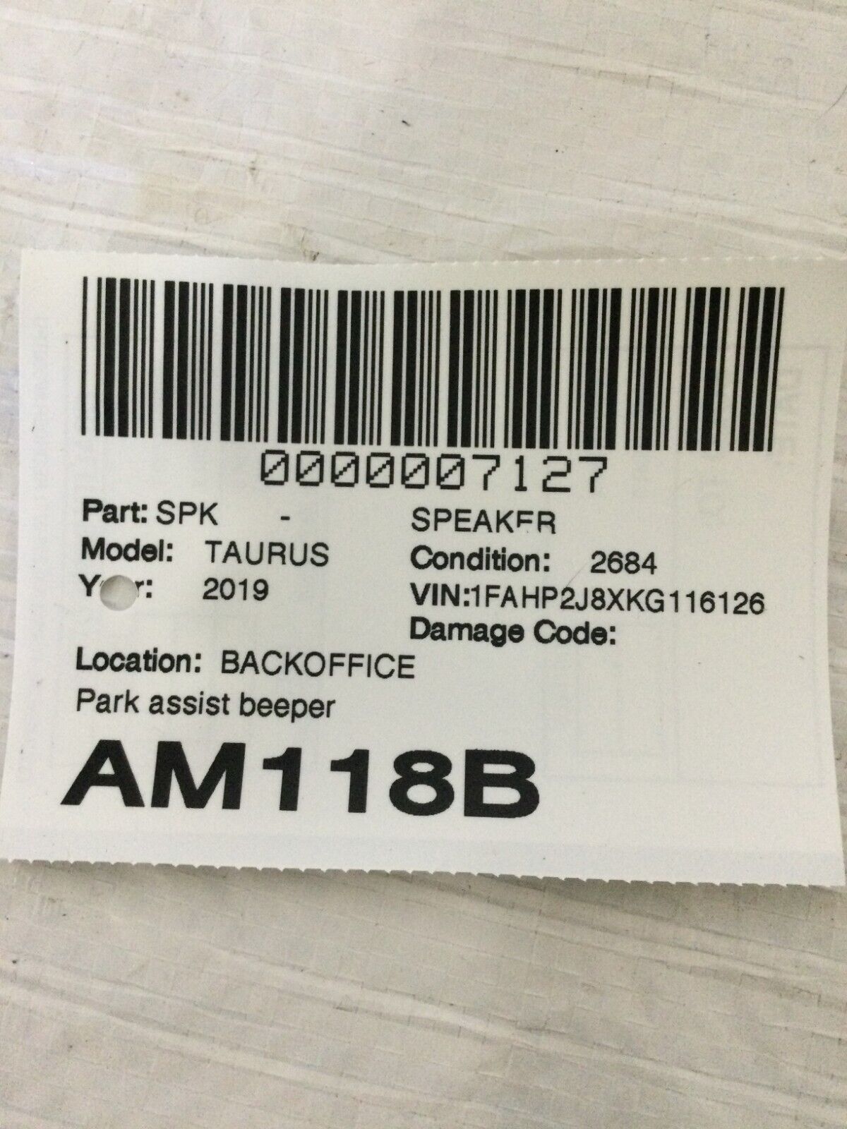 2017-2019 Ford Taurus Park Distance Aid Speaker OEM 3F2T-15K864-BA