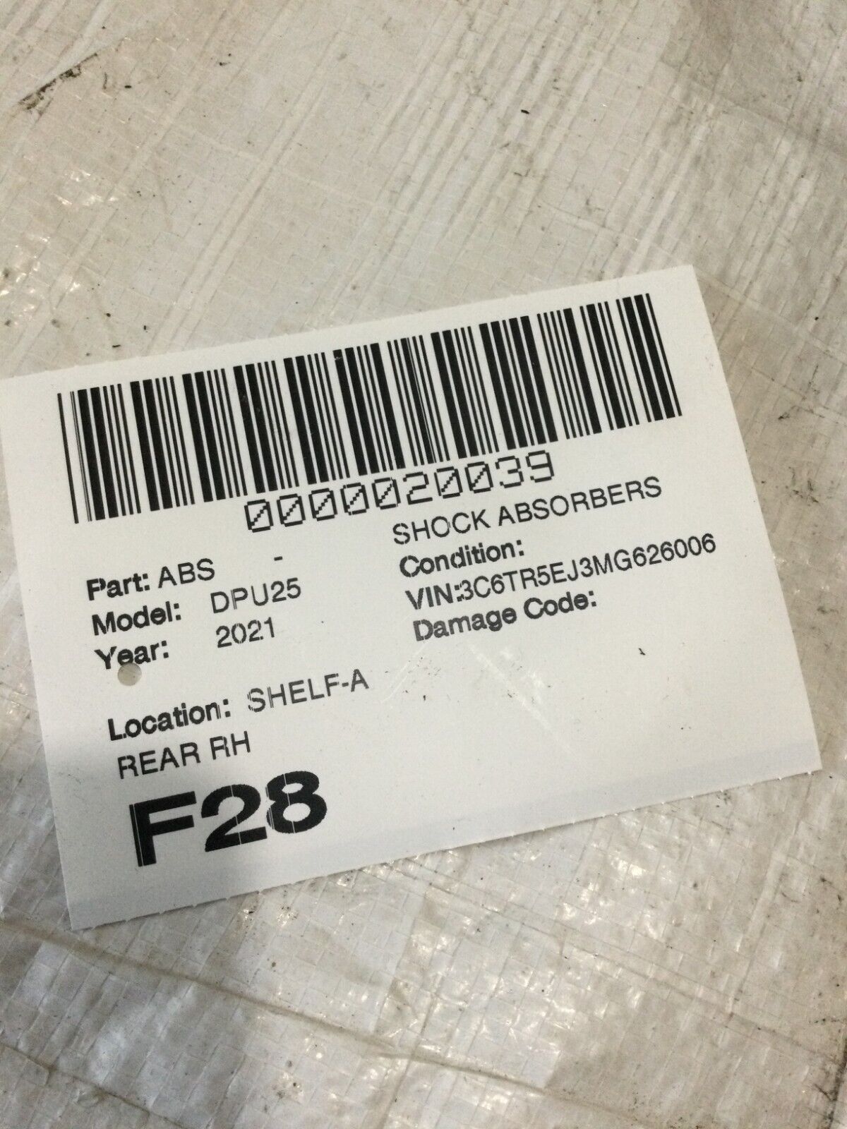 2021 Ddoge Ram 2500 Rear Right Performance Series Fox Shock Absorber