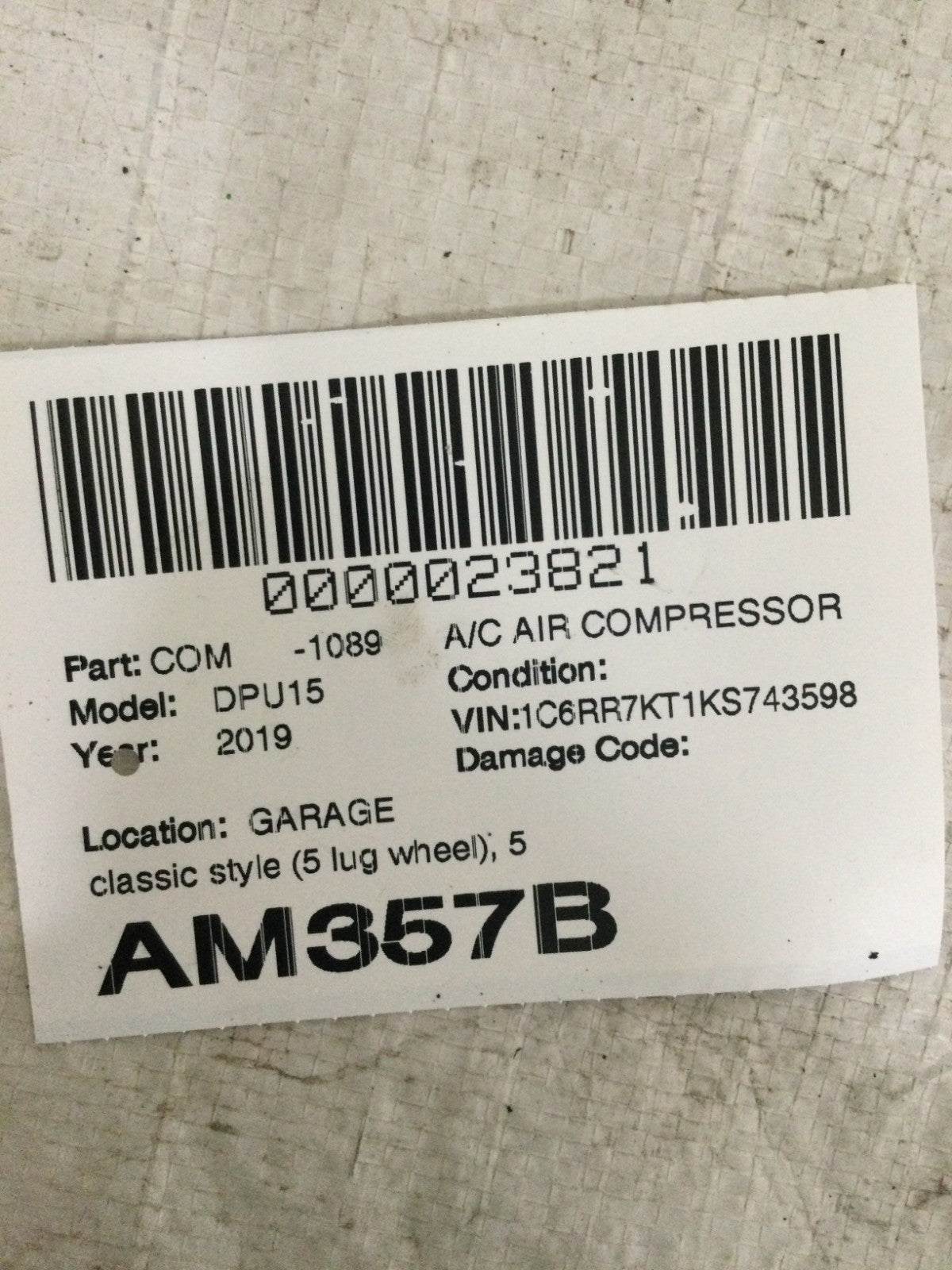 2019 Dodge Ram 1500 5.7L Air Conditioning Compressor OEM 68140664AE