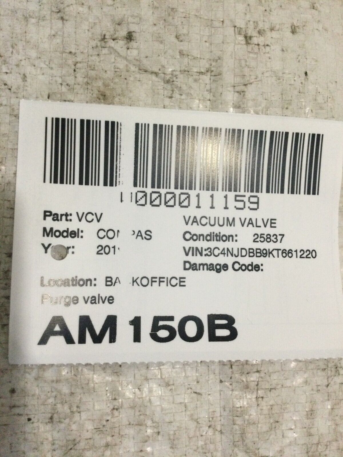 2017-2019 Jeep Compass Vapor Canister Purge Valve OEM 2.4L