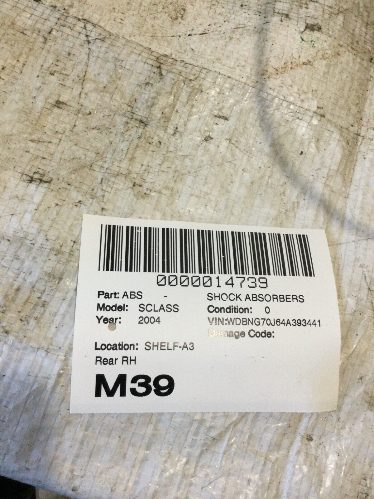 2004 Mercedes-Benz S-Class Rear Right  SHOCK ABSORBER C08605405 OEM