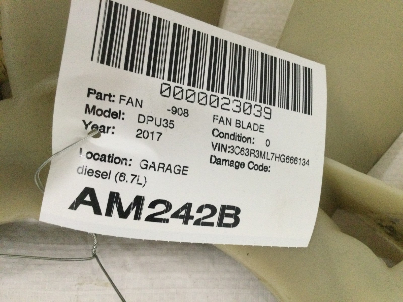 2017 Dodge Ram 3500 6.7L Fan Blade OEM MARKED DAMAGE