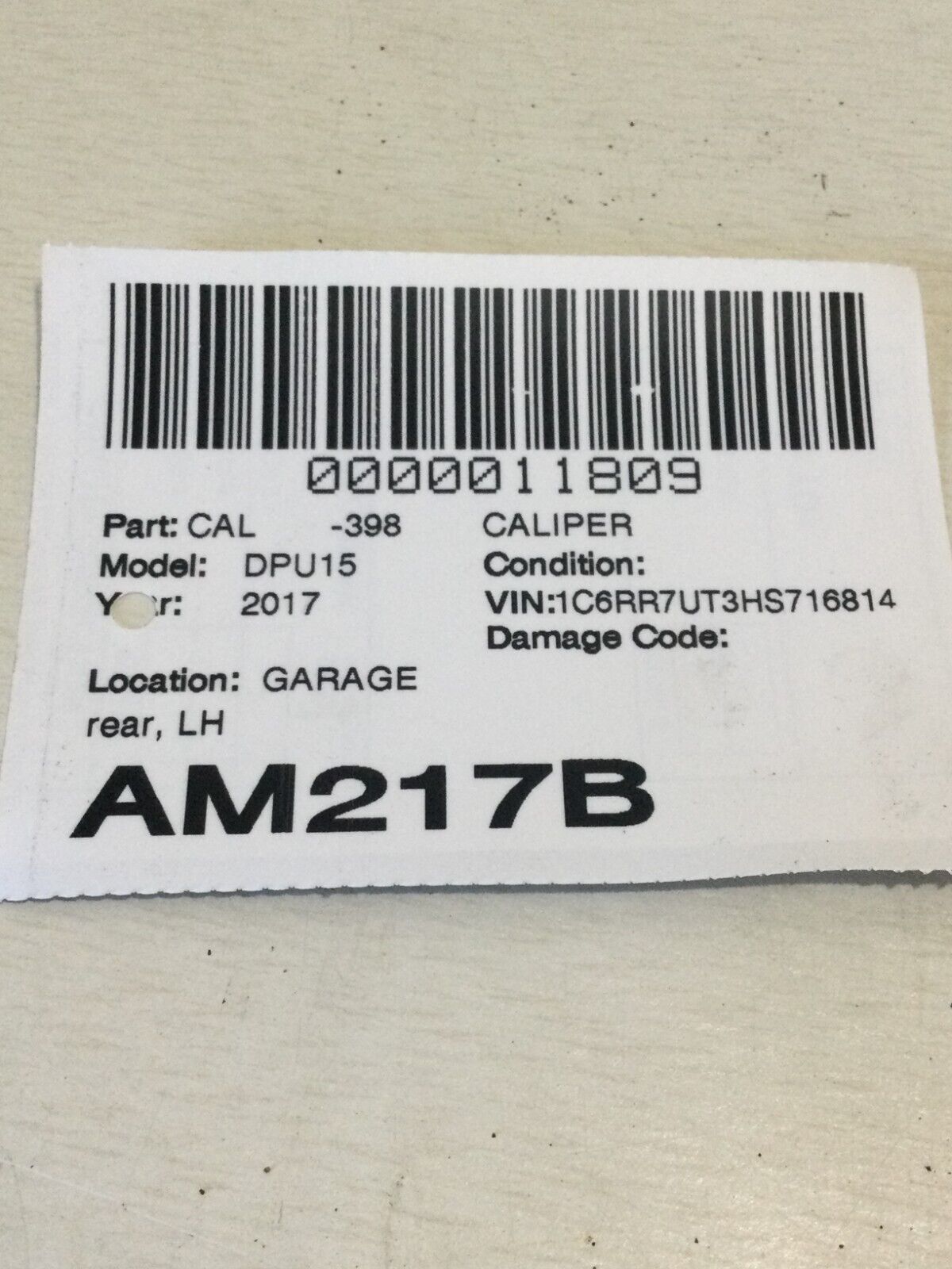 2017 Dodge Ram 1500 Rear Left Brake Caliper OEM
