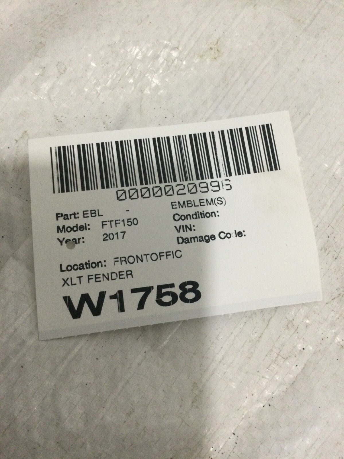 2016-2017 Ford F-150 F150 XLT Fender Emblem OEM