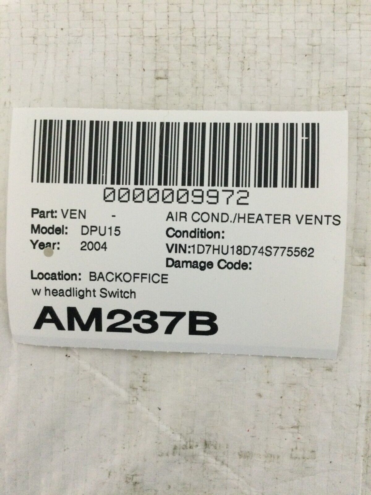 2004 Dodge Ram 1500 Head Light Dome Switch Bezel W/ Air Vent 5GY91TRMAA OEM