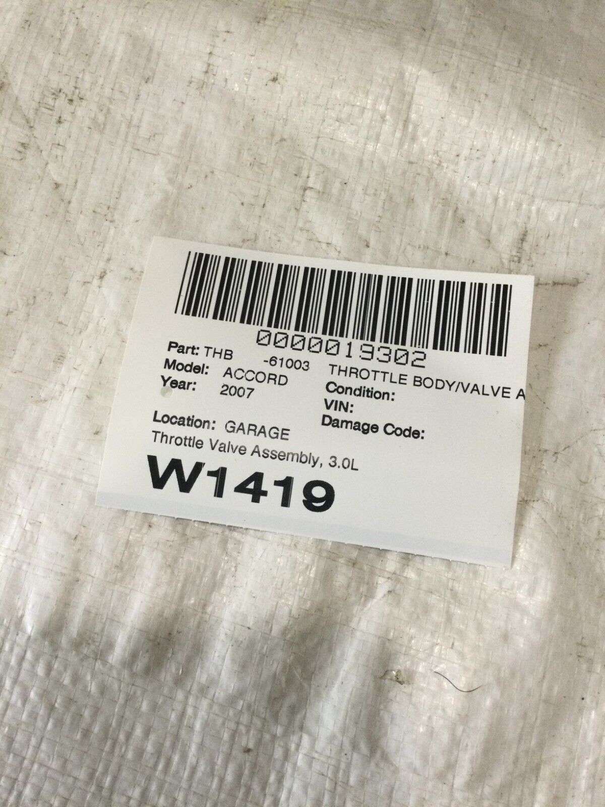 2007 Honda  Accord  Throttle Valve Assembly OEM