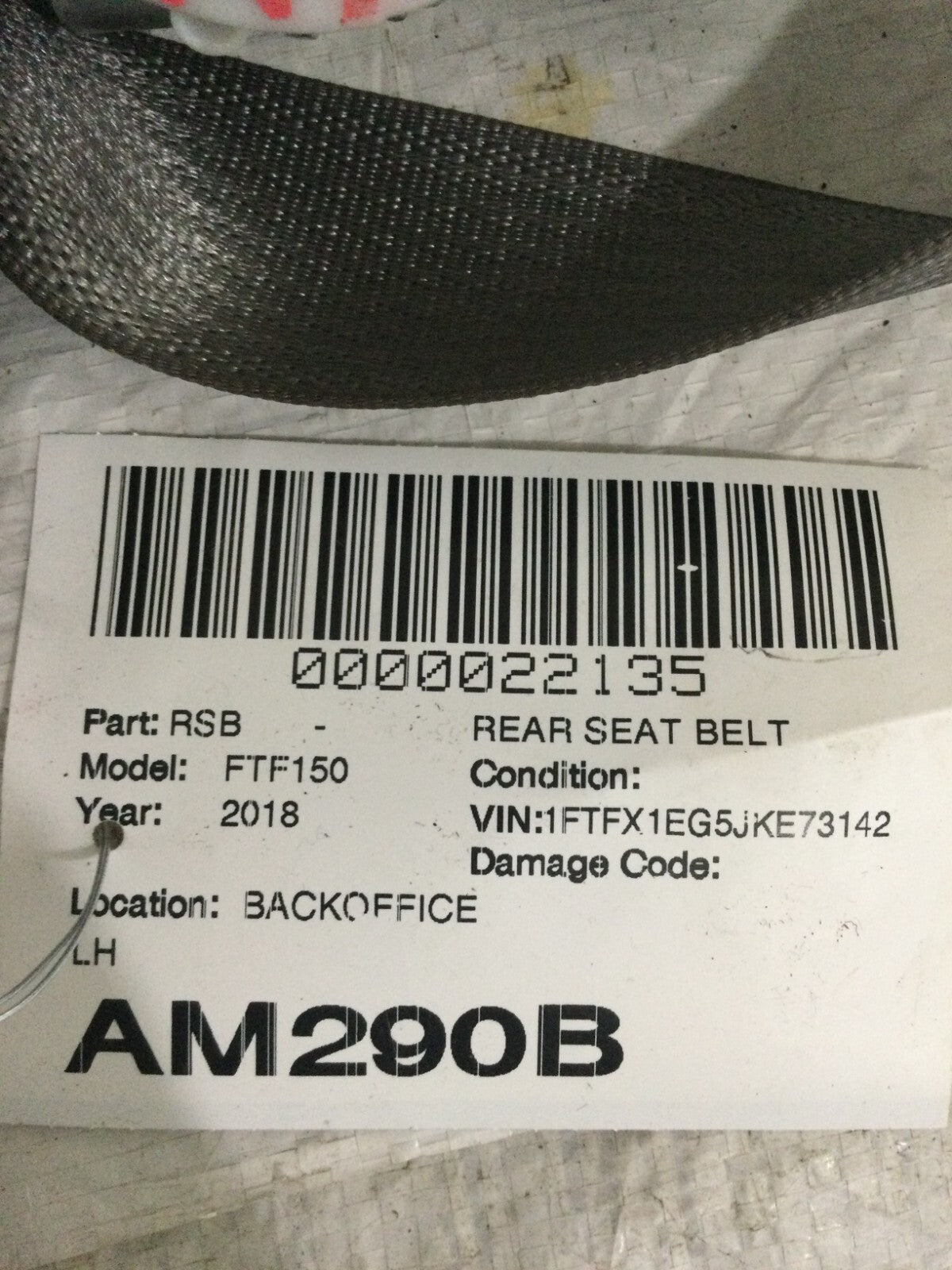 2018 Ford F-150 Rear Left Seat Belt OEM