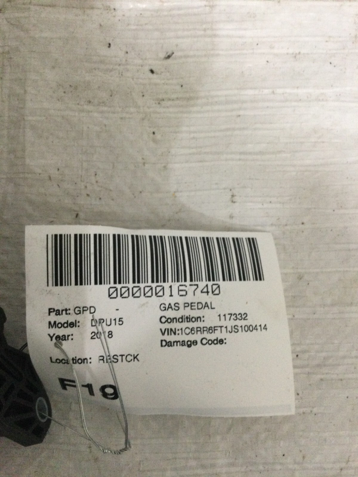 2018 Dodge Ram 1500 Accelerator Pedal 68043161AD OEM
