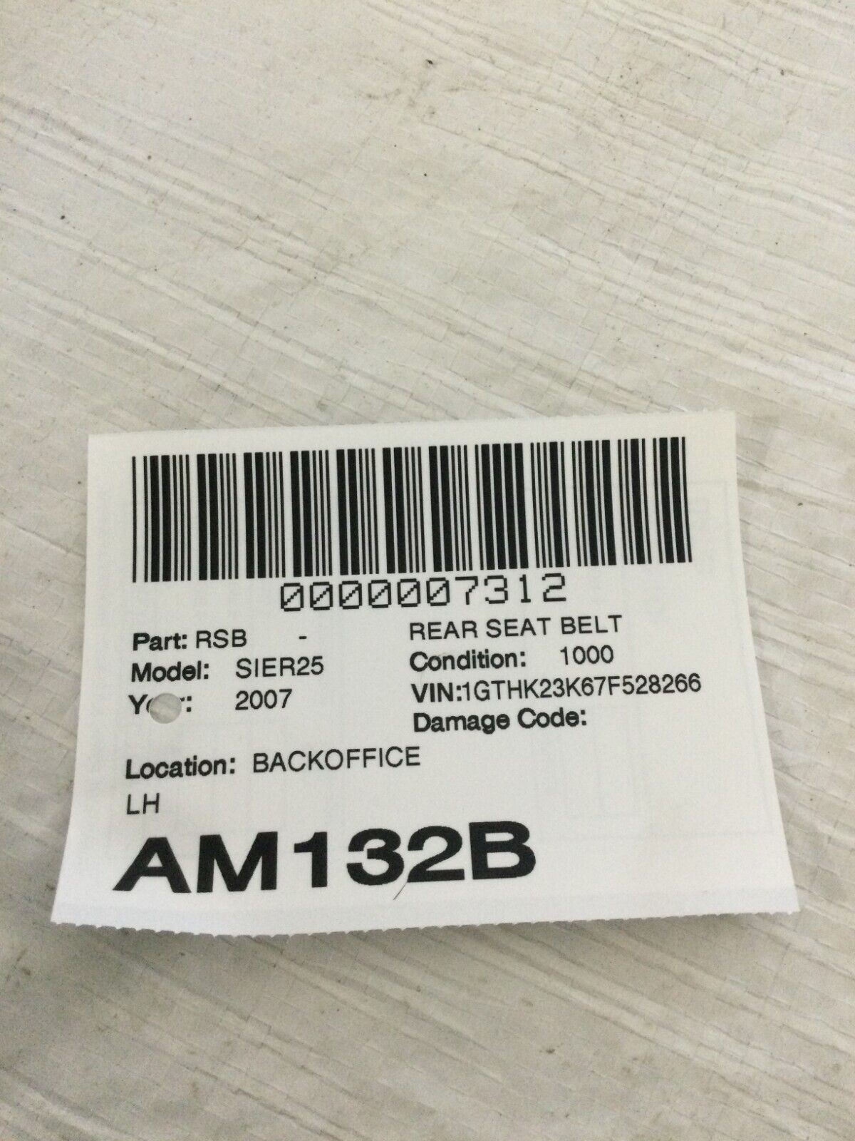2007 GMC Sierra 1500 Rear Left Seat Belt OEM 15890417