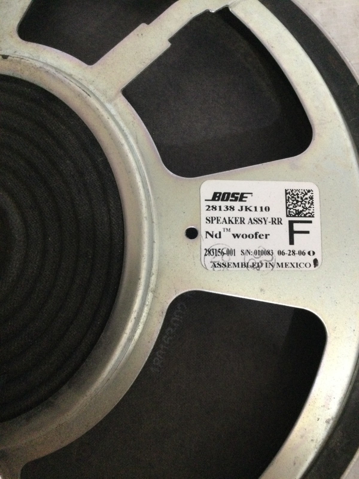2007-2008 Infiniti G35 Rear Right Passenger Side Speaker OEM 28138 JK110