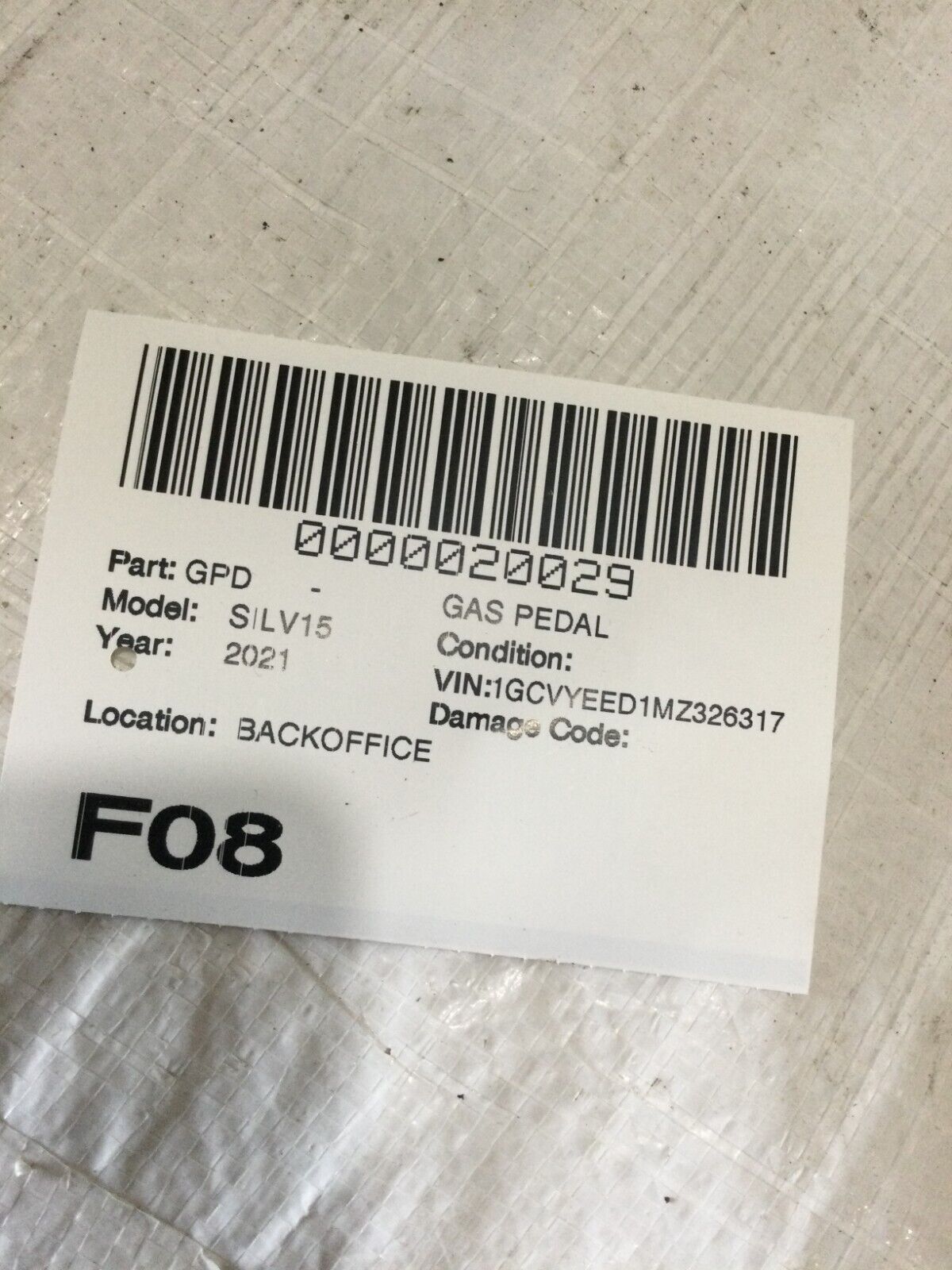 2021 Chevrolet Silverado 1500 Accelerator Gas Pedal OEM