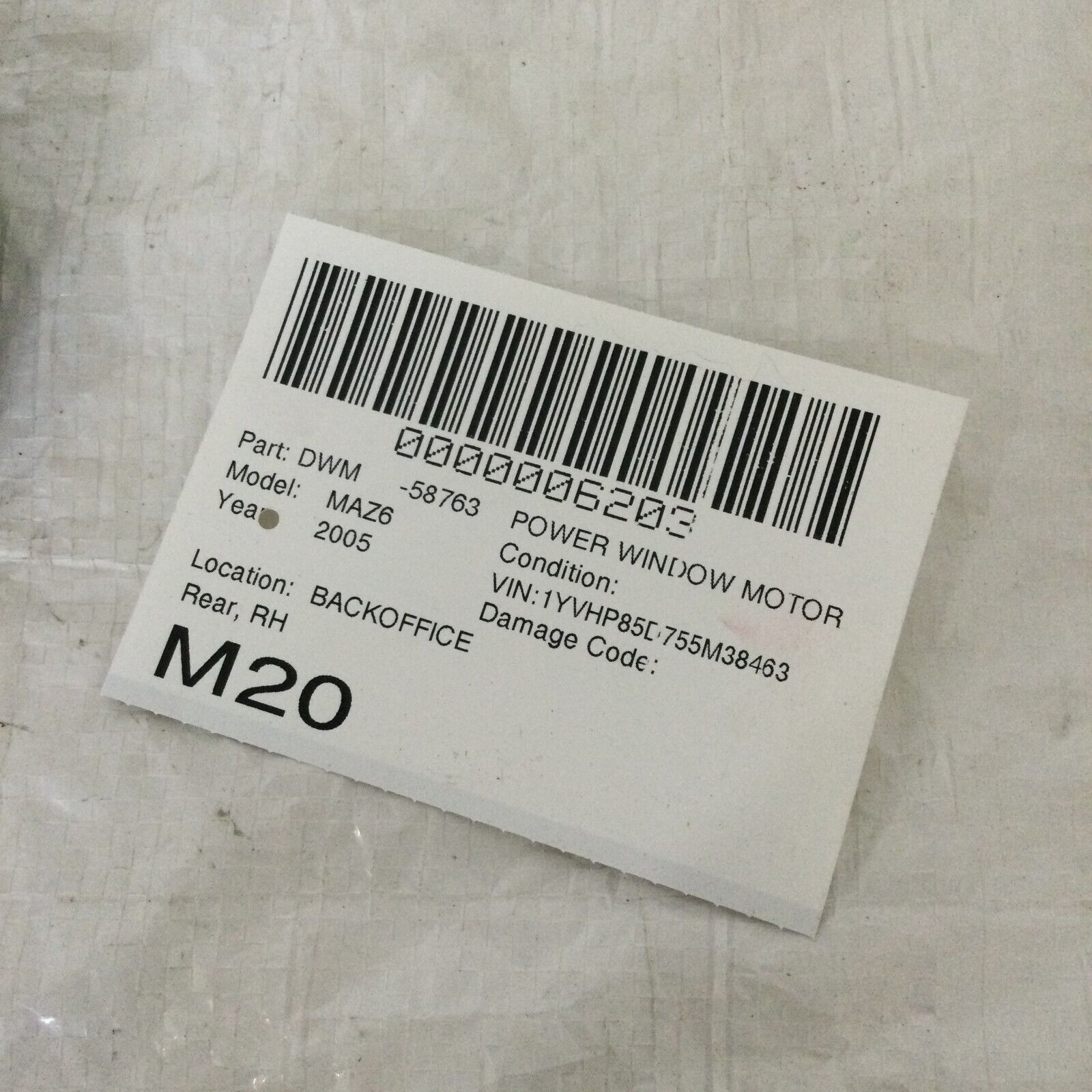 2004-2005 Mazda 6 Hatch Back Rear Right Power Window Motor OEM