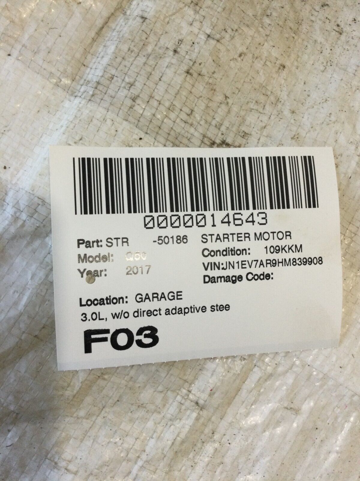 2017 Infiniti Q50 Engine Starter Motor Assembly OEM