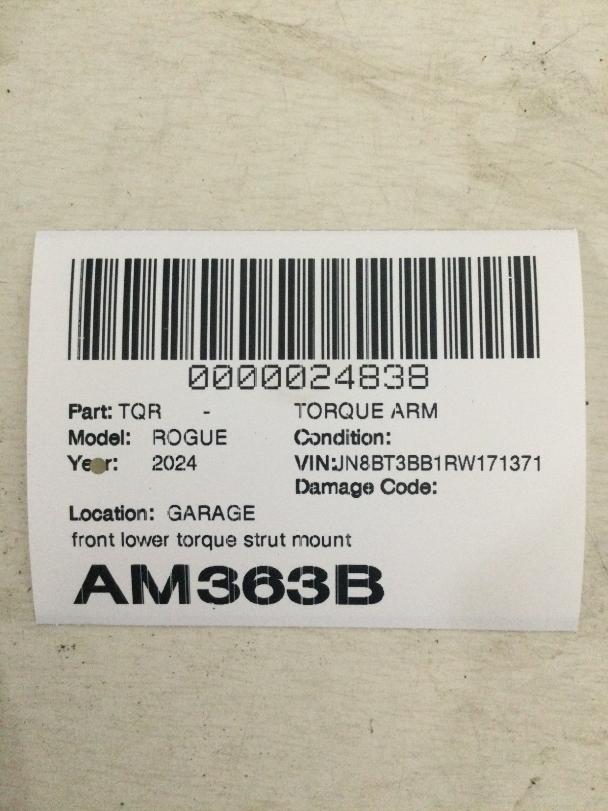 2024 Nissan Rogue 1.5L Engine Torque Rod Mount OEM
