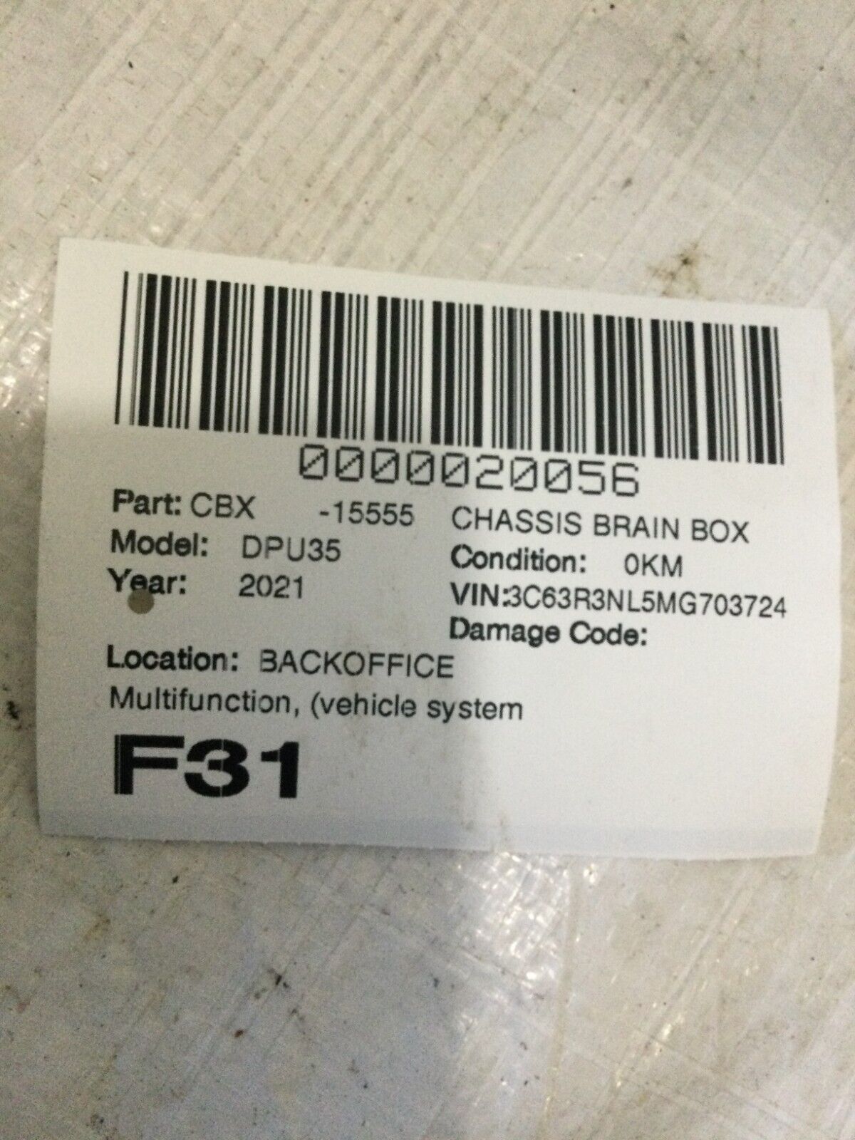 2021 RAM 3500   Power Center Fuse  Relay  Junction Box   68437289AB OEM