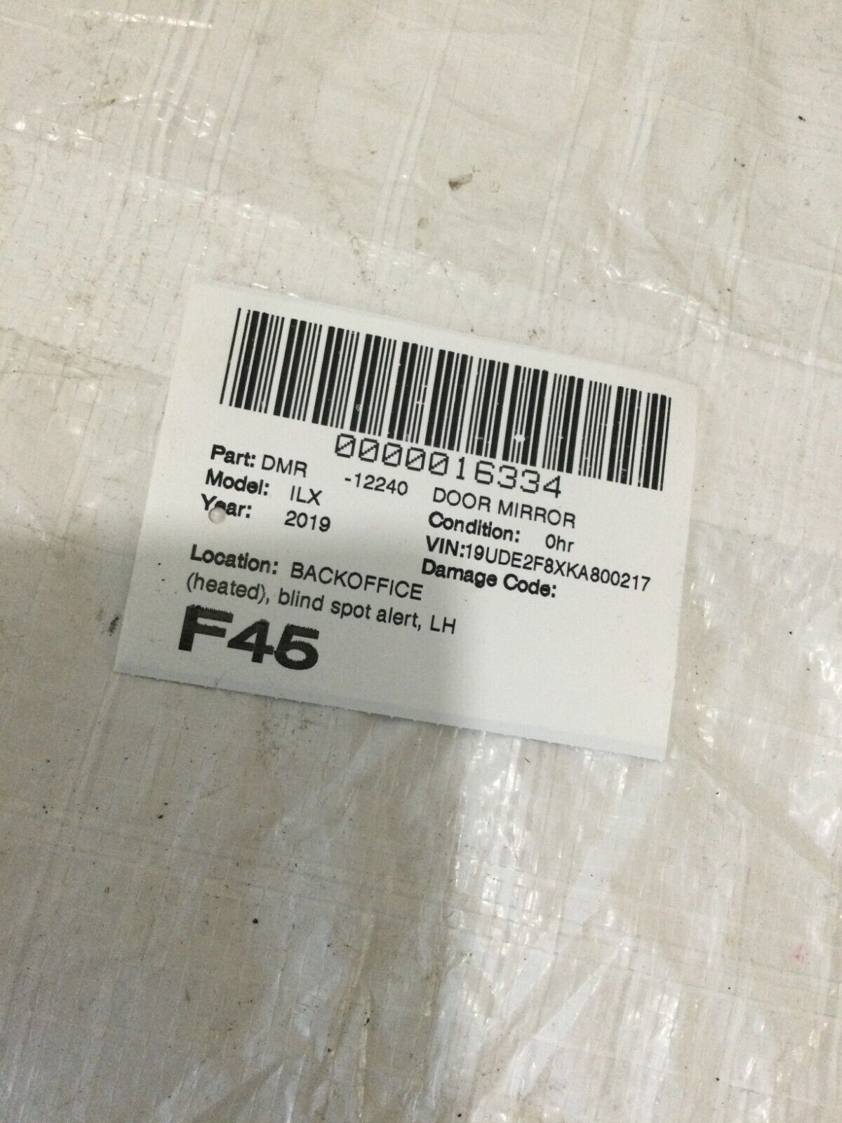 2019-2022 Acura ILX Left Driver Side View Door Mirror W/ Blind Spot Alert OEM