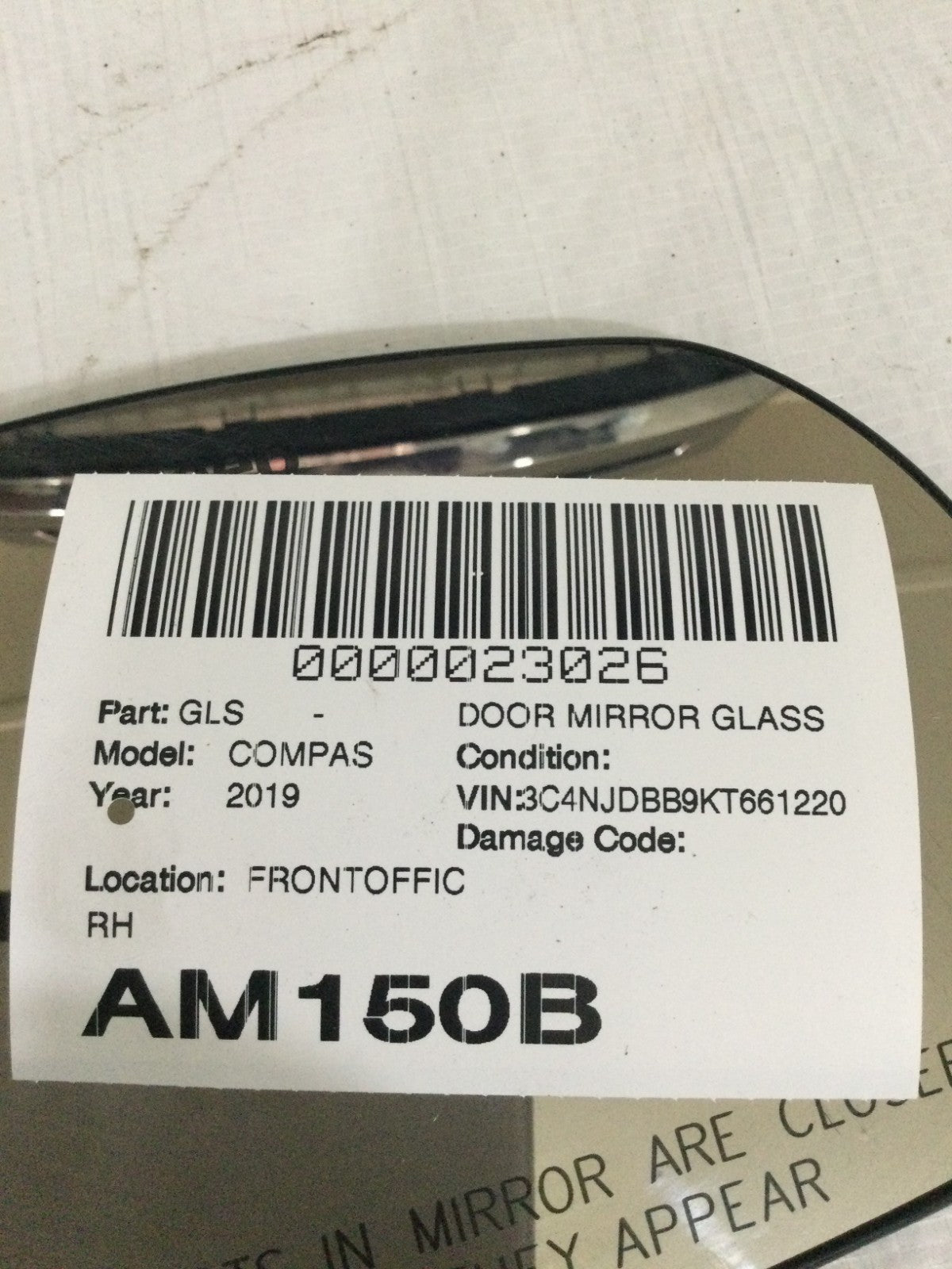 2019 Jeep Compass Passenger Right Door Mirror Glass OEM HAS INNER SCRATCH