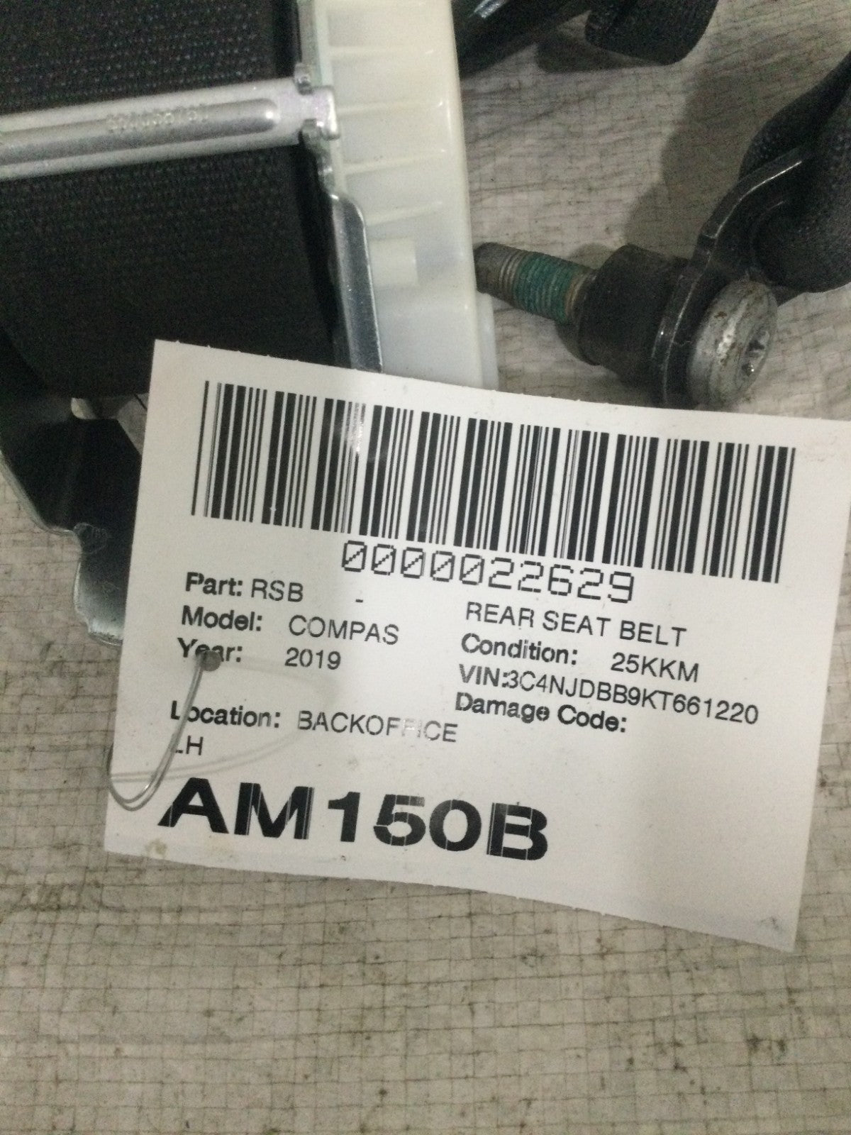 2019 Jeep Compass Rear Left Seat Belt OEM