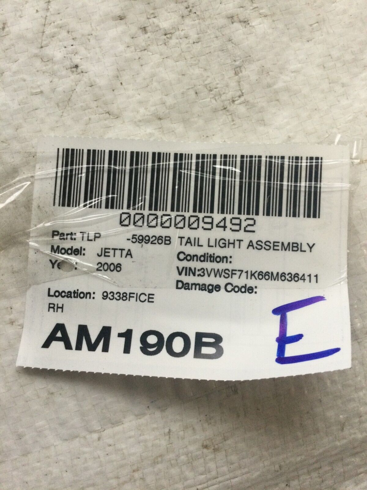 2006 Volkswagen Jetta Passenger Right Side Tail Light Taillight OEM 1K5945096J