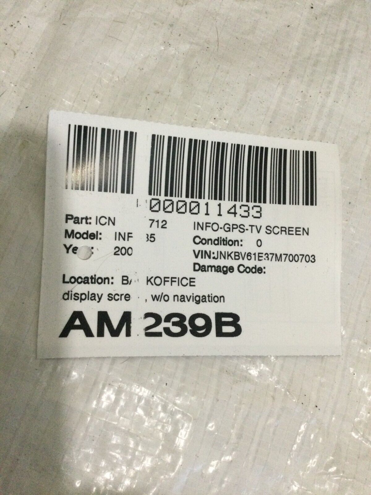 2007-2008 Infiniti G35 Information Display Screen OEM 28091 JK000