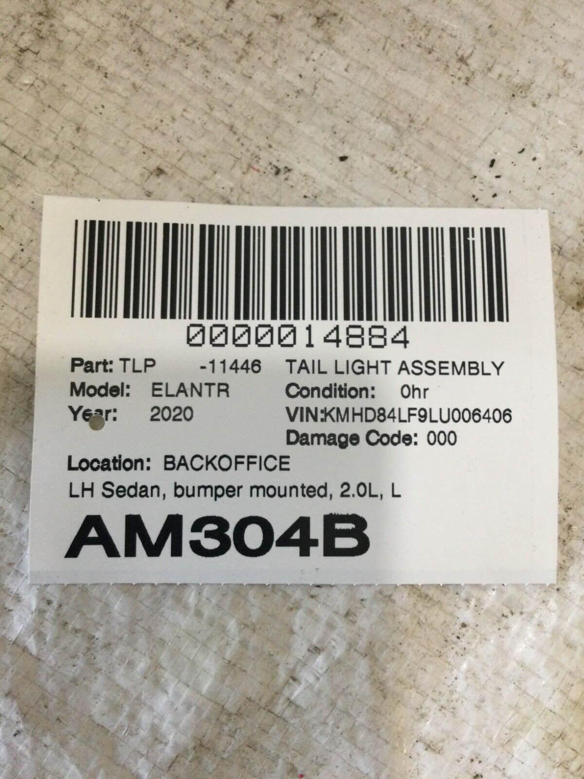 2019 2020 Hyundai Elantra Sedan Rear Backup Reflector Light Driver Left OEM
