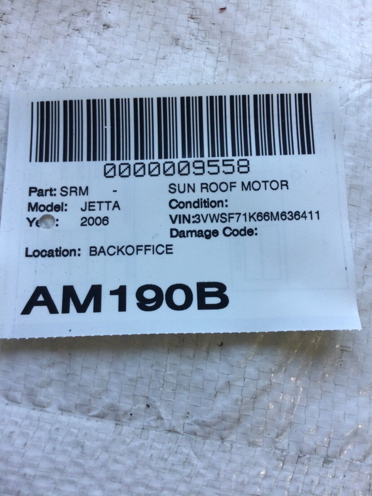 2006 Volkswagen Jetta Sunroof Motor 8D0959591C OEM