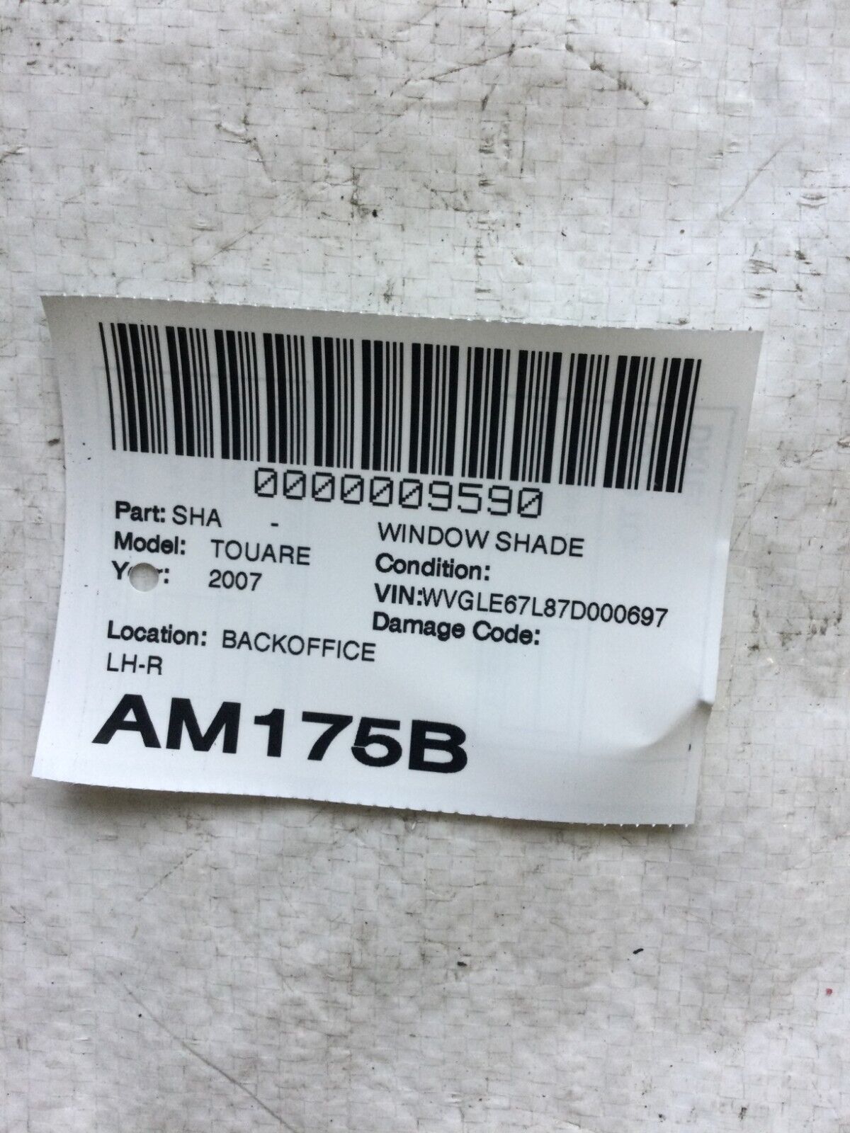 2007 Volkswagen Touareg Rear Left Door Window Glass Sun Shade OEM