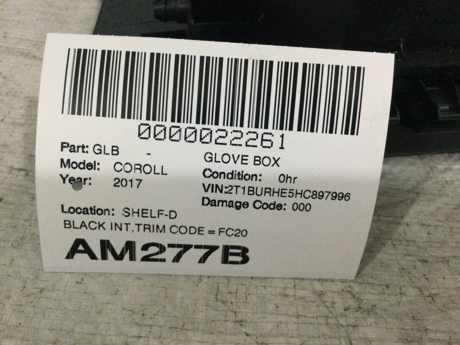 2017 Toyota Corolla Dash Glove Storage Compartment Box OEM