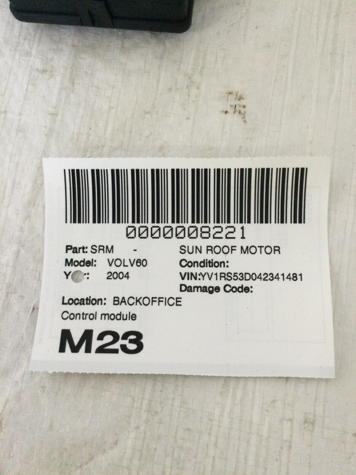 2004 Volvo S60 Moon Roof / Sun Roof Module 9483102 OEM