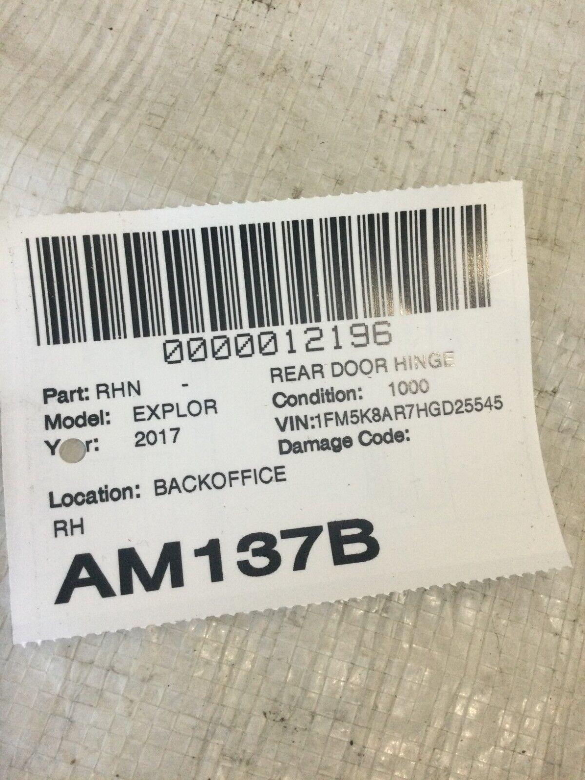 2017-2019 Ford Explorer Rear Right Door Hinge Check Stopper OEM