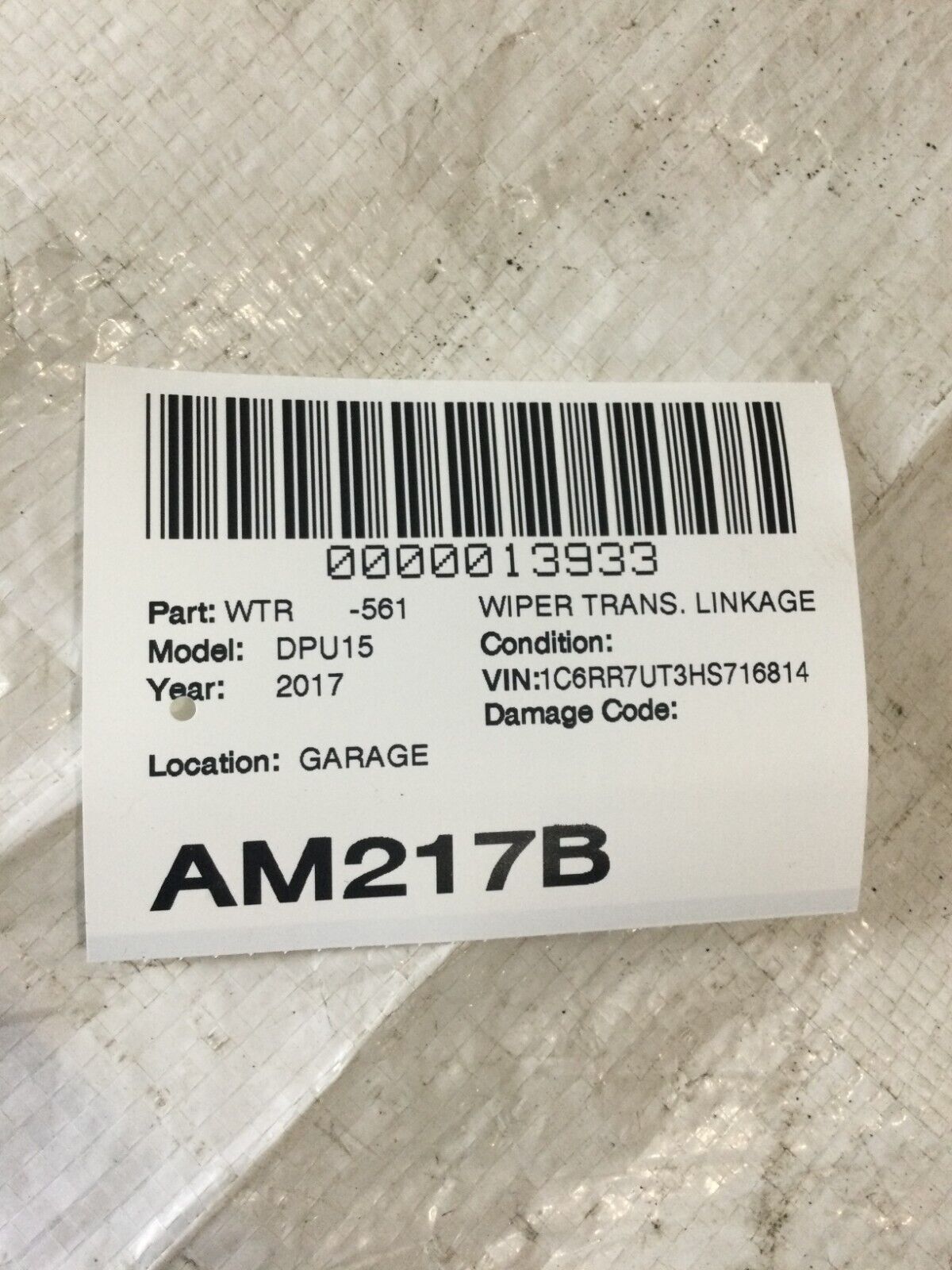 2017 Dodge Ram 1500 Windshield Wiper Motor Linkage OEM