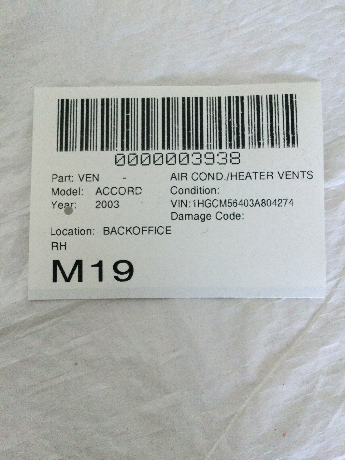 2003-2007 Honda Accord Front Right Passenger Side Dash AC Air Vent OEM