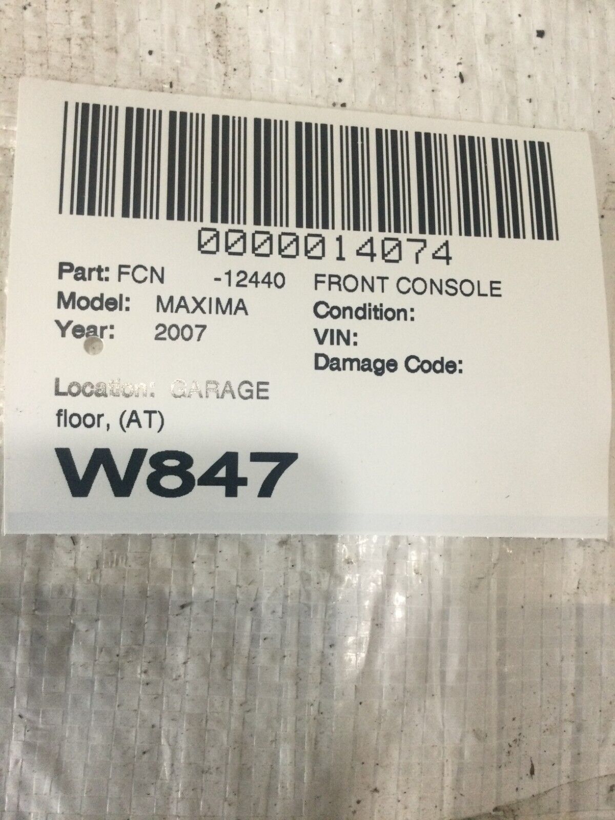 2007-2008 Nissan Maxima A/T Front Floor Console OEM