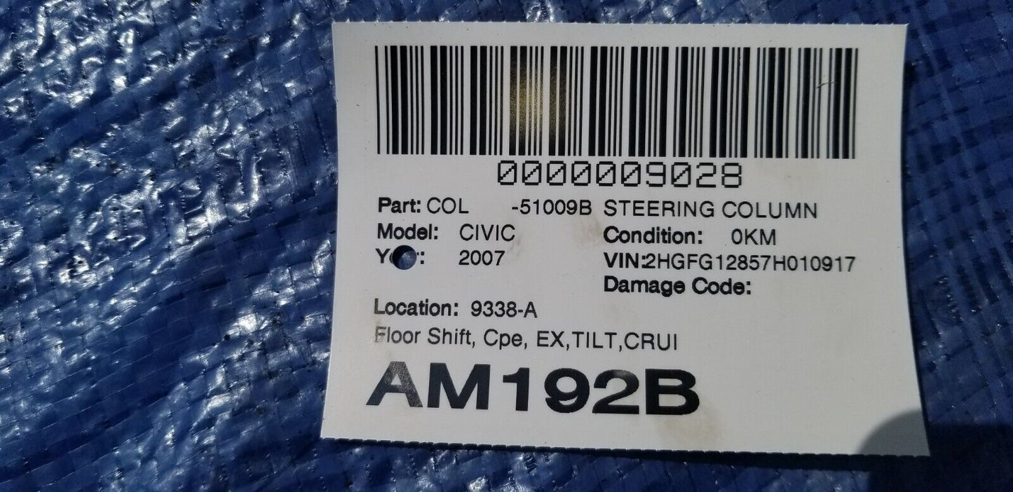 2007 Honda Civic Coupe 2DR Steering Column Assembly W/ Ignition Lock OEM