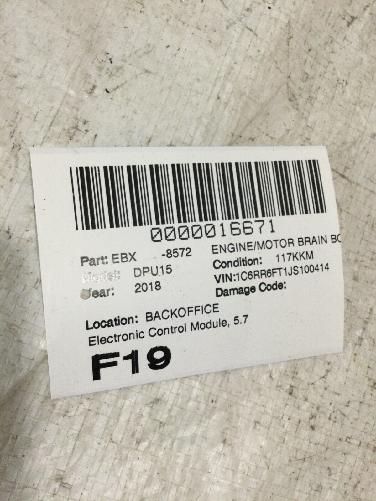 2018 RAM 1500  Engine Control Module ECM P68243305AB OEM
