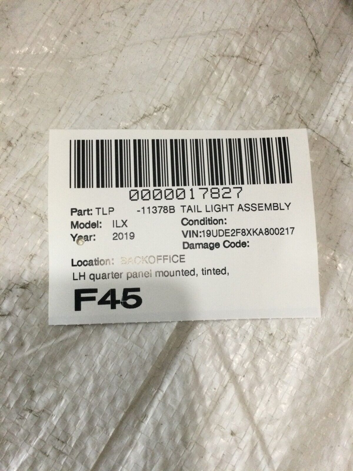 2019 Acura ILX Left driver Side Tail Light Assembly OEM