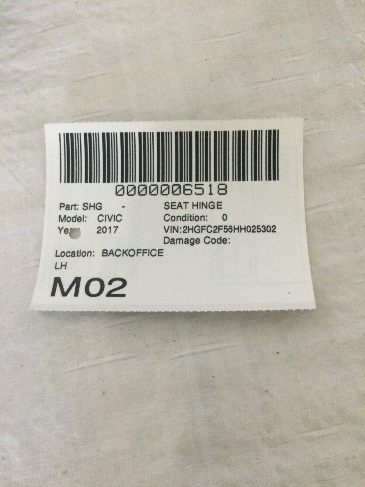 2017 Honda Civic Hinge Actuator Left Driver Side OEM