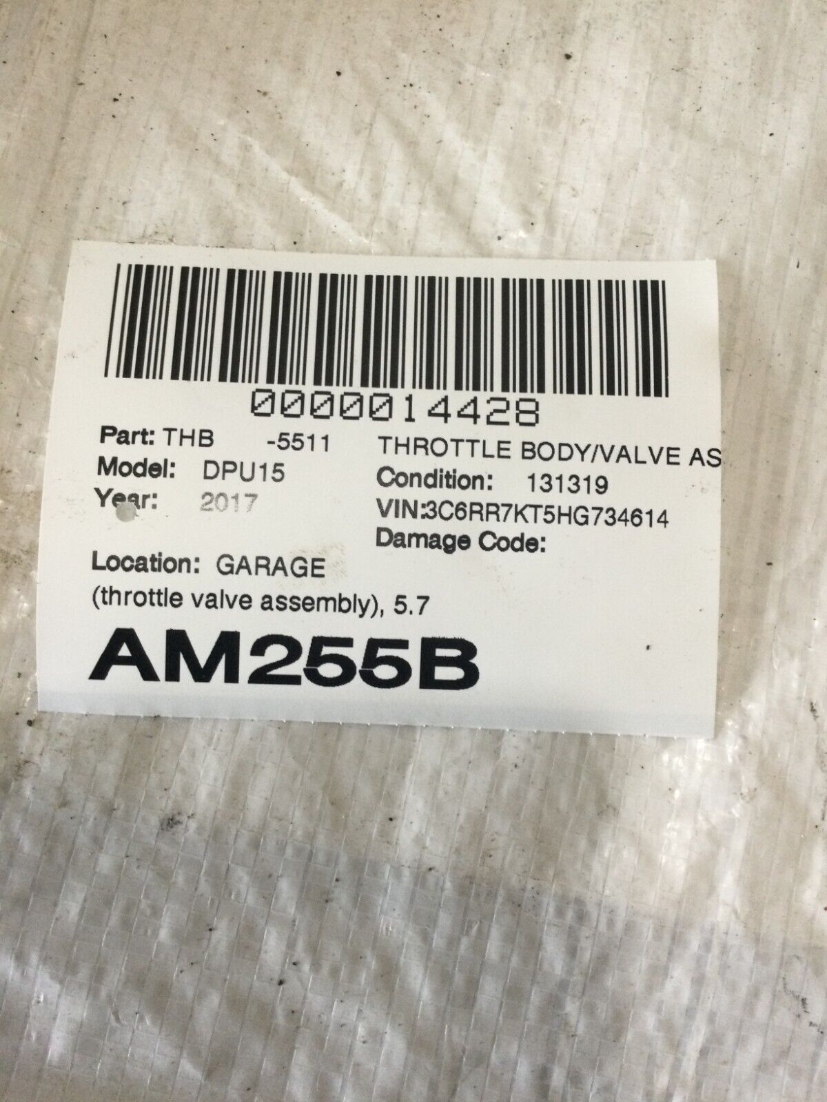 2017 Ram 1500 Throttle Body Valve Assembly 5.7L OEM