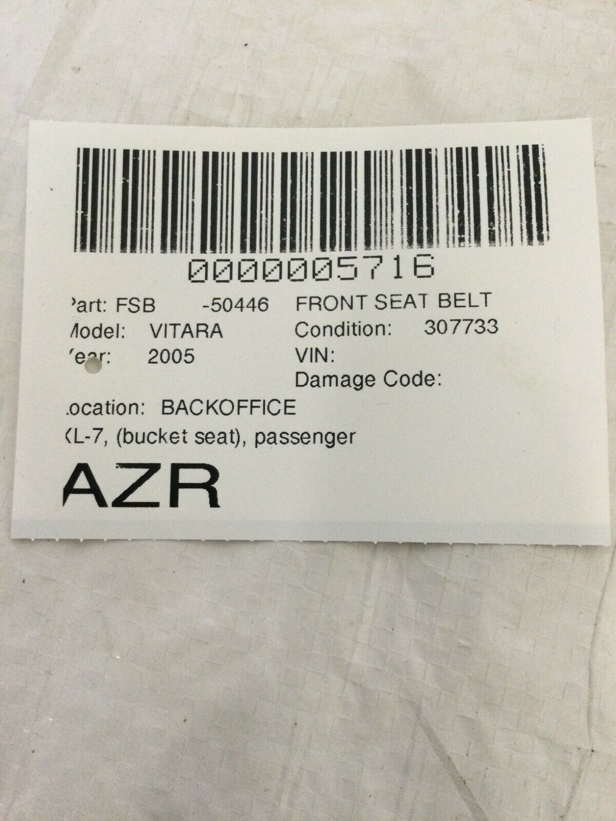 1999-2006 - Suzuki XL-7 XL7 Grand Vitara Passenger Side Seat Belt Retractor OEM