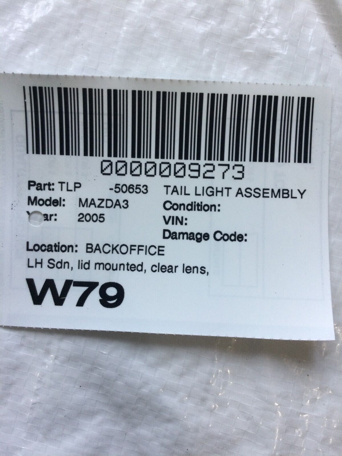 2004 2005 2006 Mazda 3 Driver Left Trunk Lid Mounted Tail Light Assembly OEM LH