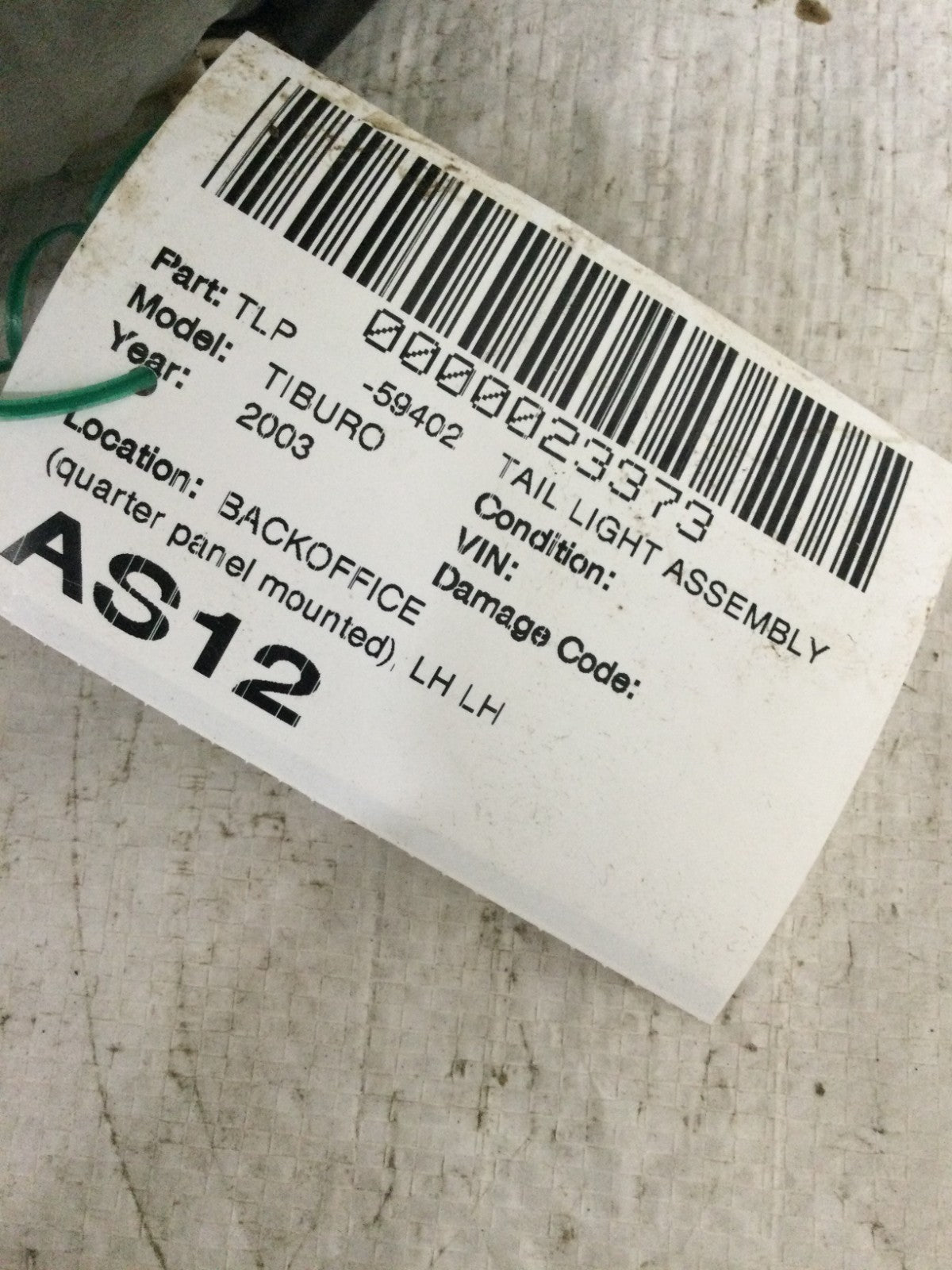 2003 Hyundai Tiburon Left Driver Side Tail Light Assembly OEM 92401-2CXXX