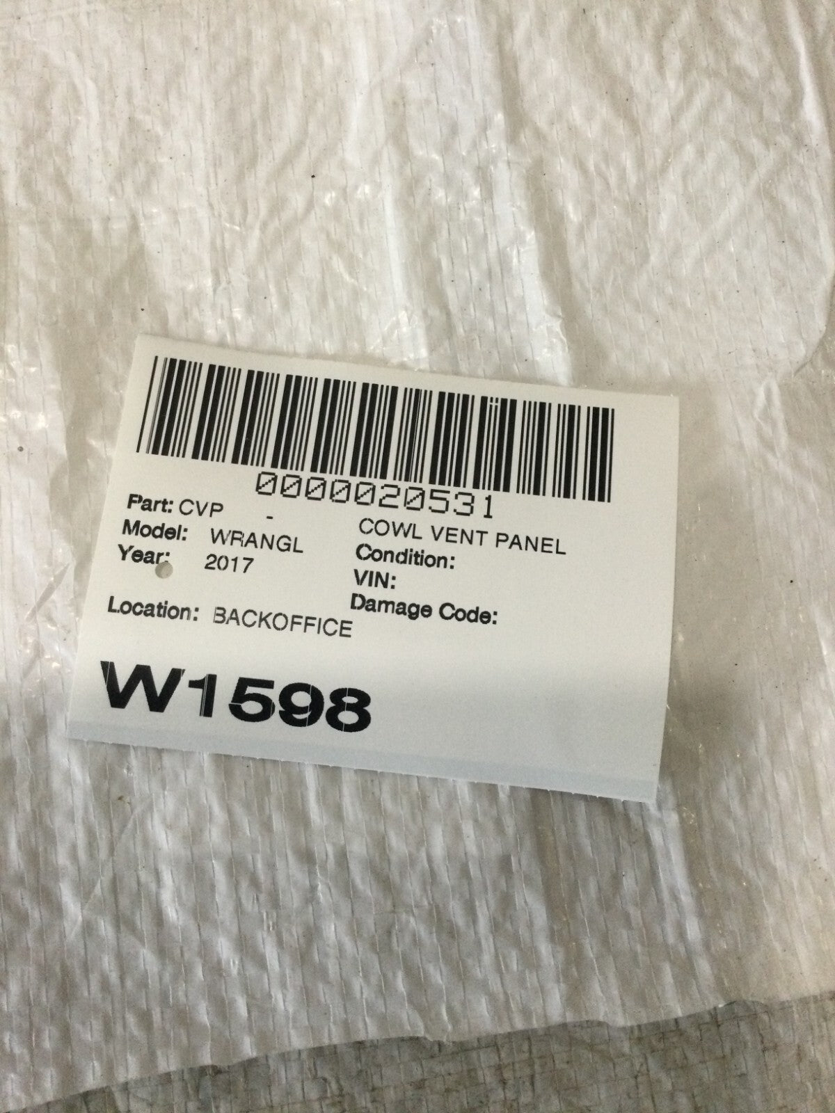 2017 Jeep Wrangler Cowl Vent Panel OEM