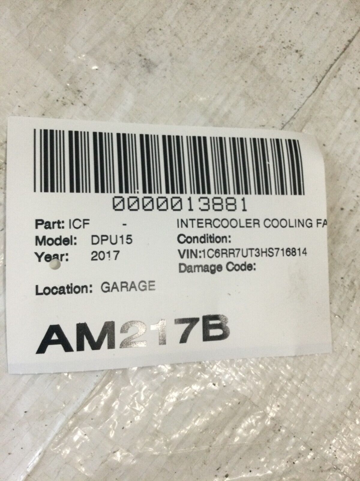 2017 Dodge Ram 1500 Intercooler Cooling Fan OEM