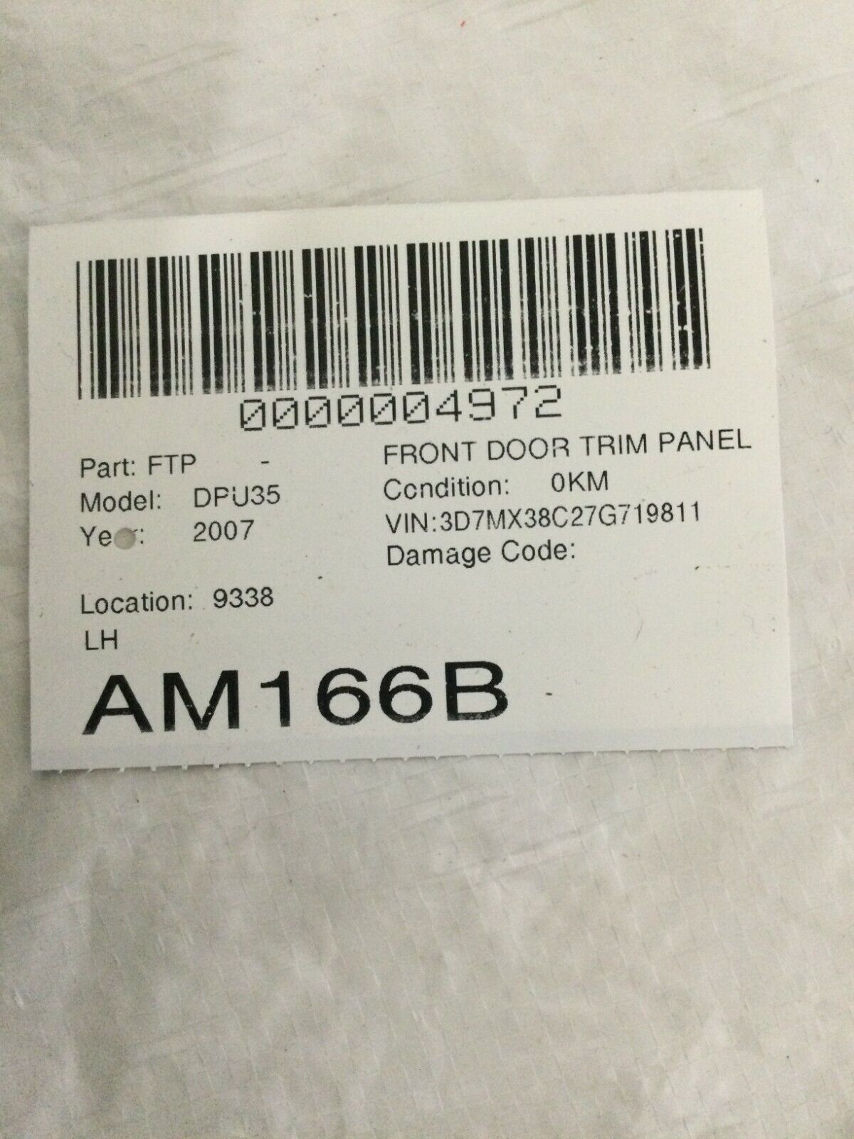 2007 Dodge Ram 3500 Front Left Driver Door Trim Panel OEM