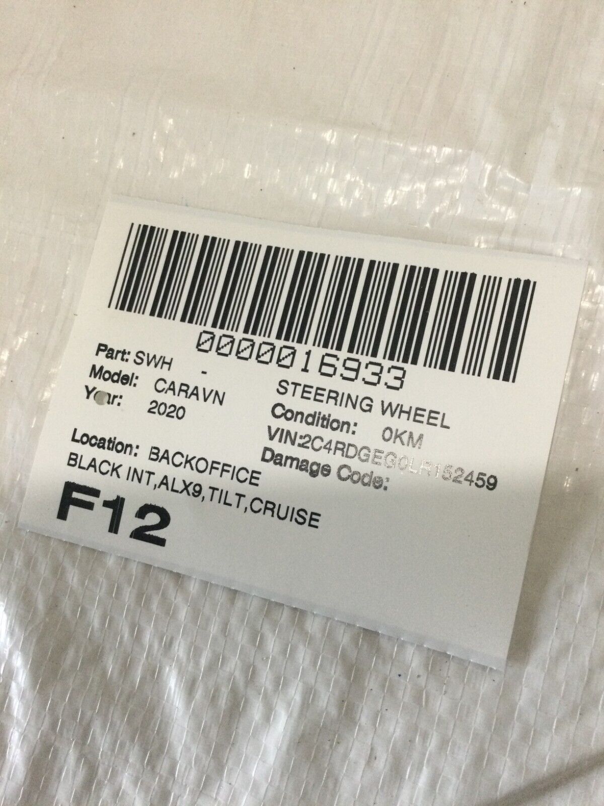 2020 Dodge Grand Caravan Black Steering Wheel OEM