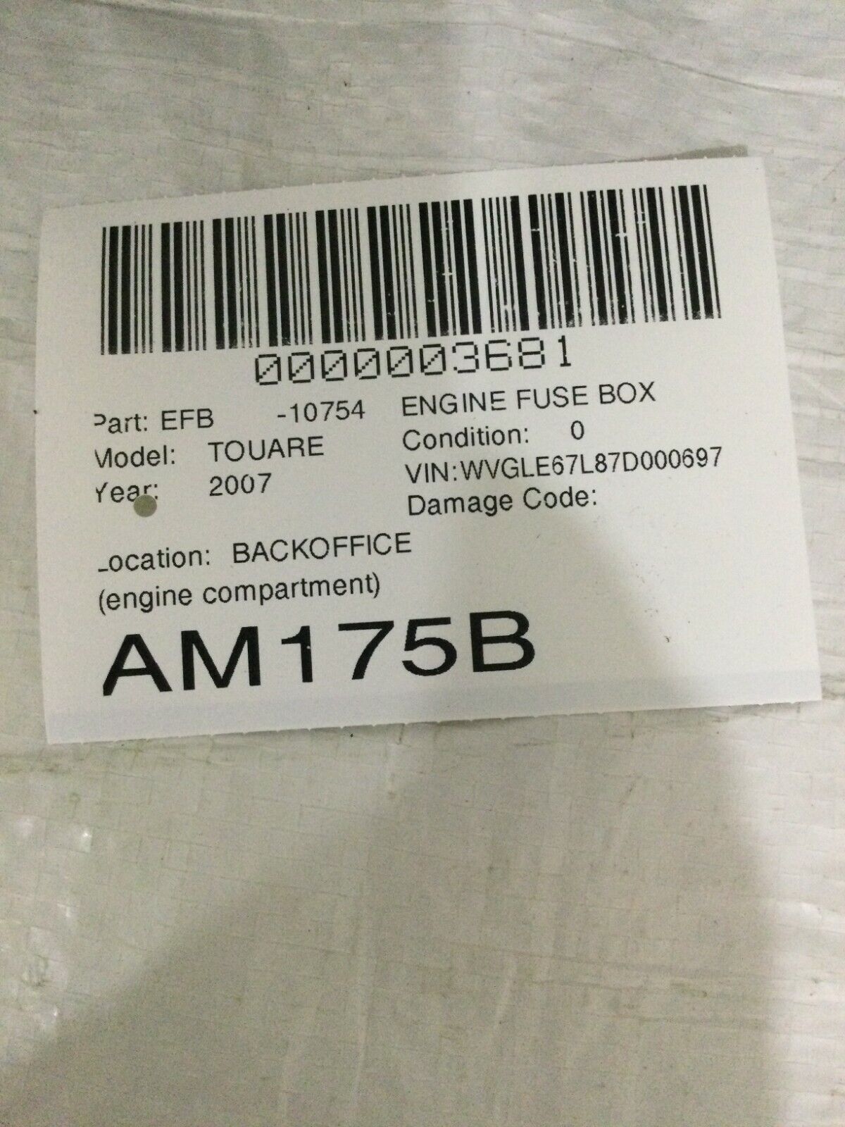 2007 Volkswagen Touareg Main Fuse Relay Box 3.6L 7L0937548C OEM