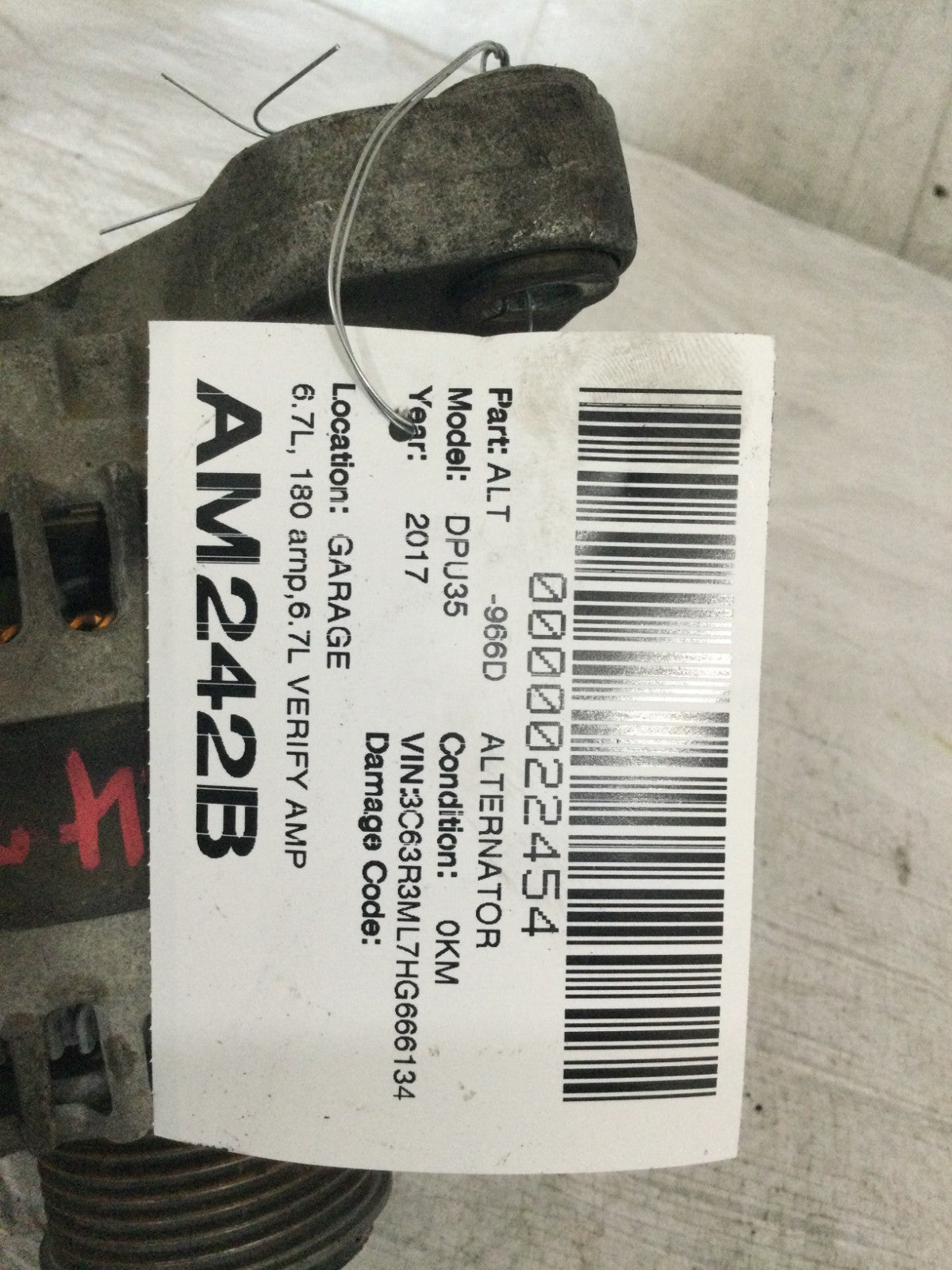 2017 Dodge Ram 3500 6.7L Alternator OEM 19382191 334-3006