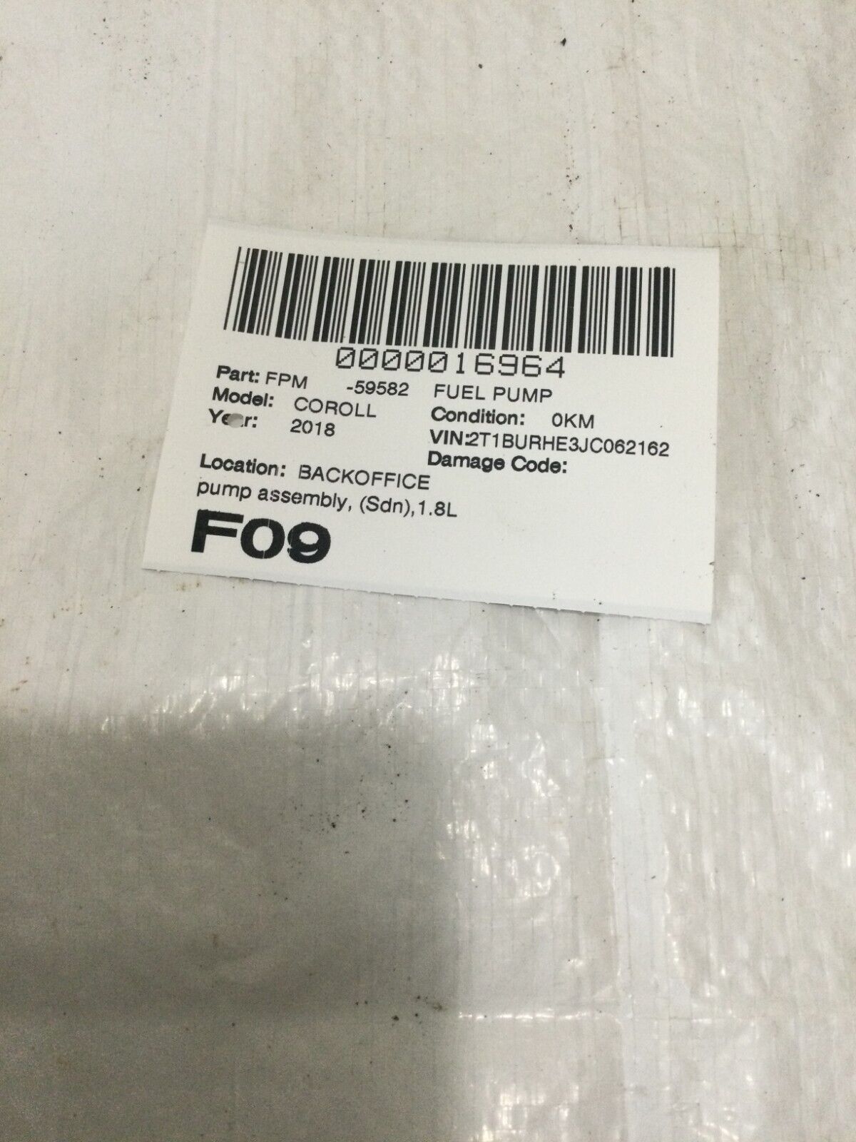 2017-2018 Toyota Corolla 1.8L Sedan Fuel Pump Assembly OEM