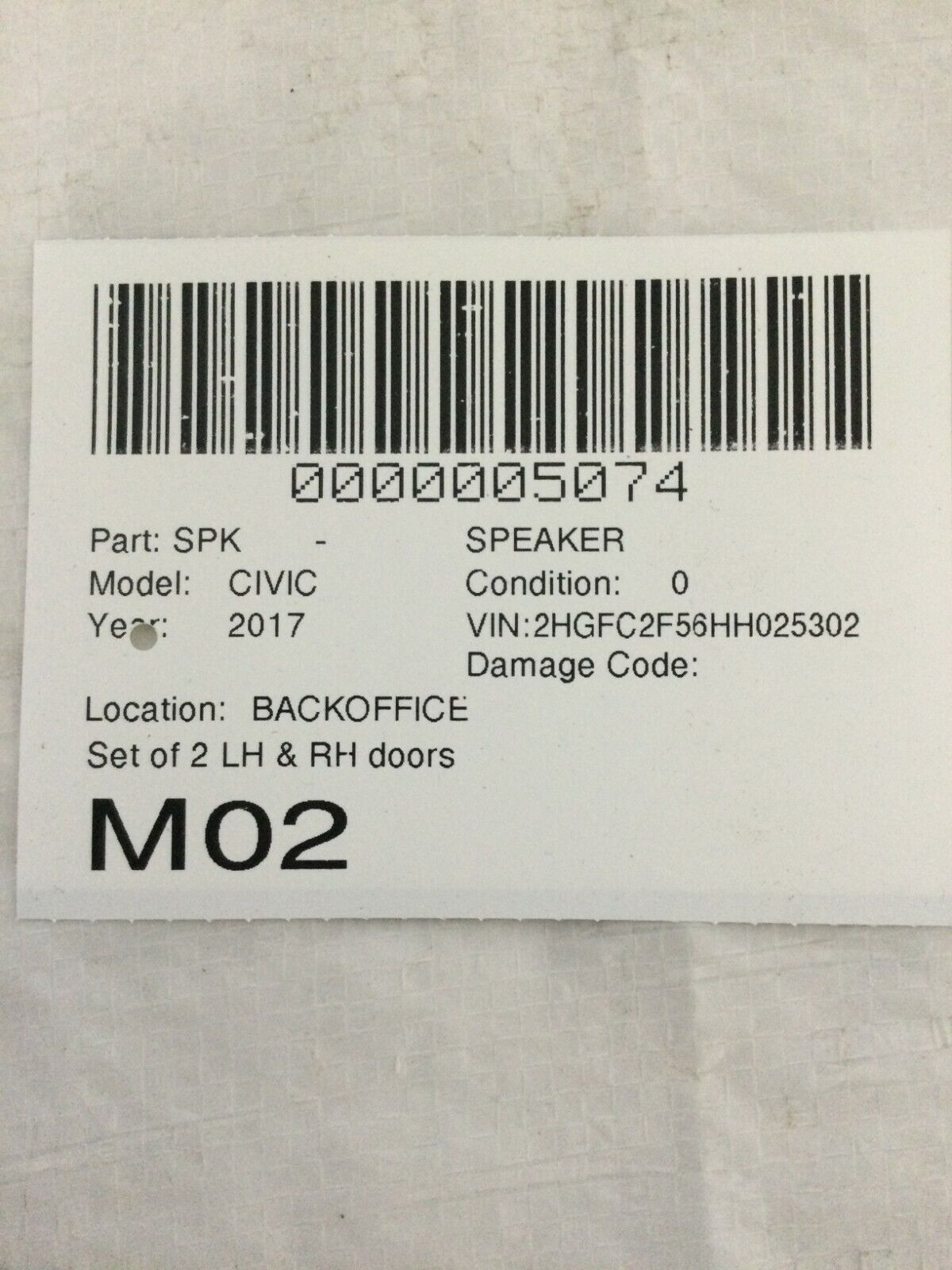 2017 Honda Civic Left And Right Door Speaker Set OEM